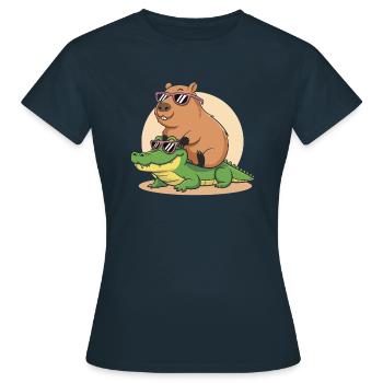 Niedliches Krokodil Capybara Sonnenbrille lustig - Frauen T-Shirt - Navy - Vorne - AI Model Female 172 dark (172cm)