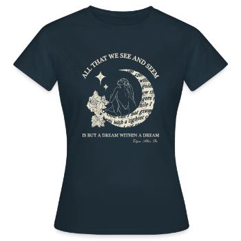 Citazione di Poe "Un sogno nel sogno" - Maglietta da donna - navy - Fronte - AI Model Female 172 dark (172cm)