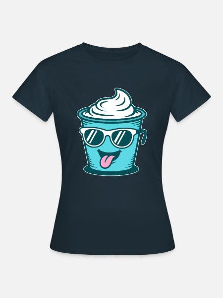 Crème Joghurt Sahne Eis - Becher mit Sonnenbrille - Frauen T-Shirt - Navy