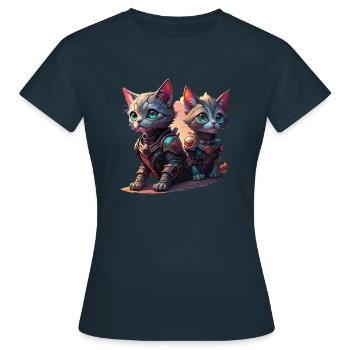 Cyborg-Katzen - Frauen T-Shirt - Navy - Vorne - AI Model Female 172 dark (172cm)