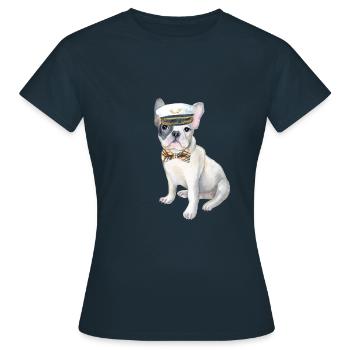 Französische Bulldogge der französischen Bulldogge Fliege Kapitäne - Frauen T-Shirt - Navy - Vorne - AI Model Female 172 dark (172cm)