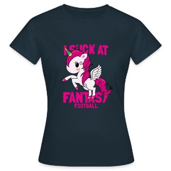 I Suck At Fantasy Football Unicorn Gift - Women's T-Shirt - navy - Front - AI Model Female 172 dark (172cm)