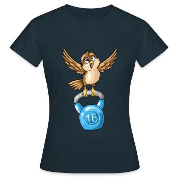 Vogel Spatz mit Kugelhantel Fitness Muskeltraining - Frauen T-Shirt - Navy - Vorne - AI Model Female 172 dark (172cm)