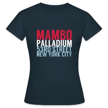Mambo Palladium 53RD Street - Salsa Dance Shirt - Frauen T-Shirt - Navy - Vorne - AI Model Female 172 dark (172cm)