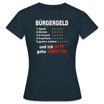 L’argent des citoyens et moi allons travailler - T-shirt Femme - marine - Devant - AI Model Female 172 dark (172cm)