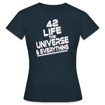 Life Universe Everything 42 answers - Women's T-Shirt - navy - Front - AI Model Female 172 dark (172cm)