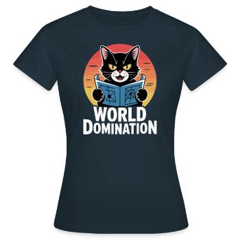 Domination mondiale – un chat avec de grands projets - T-shirt Femme - marine - Devant - AI Model Female 172 dark (172cm)
