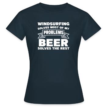 Windsurfing Solves Most Of My Problems Beer Solves - Women's T-Shirt - navy - Front - AI Model Female 172 dark (172cm)
