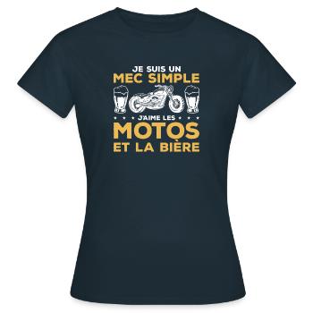 Je Suis Un Mec Simple J'aime Les Moto Et La Bière - T-shirt Femme - marine - Devant - AI Model Female 172 dark (172cm)