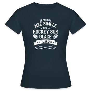 Je Suis Un Mec Simple J'aime Le Hockey Sur Glace - T-shirt Femme - marine - Devant - AI Model Female 172 dark (172cm)
