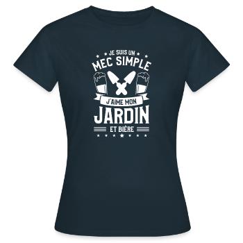 Je Suis Un Mec Simple J'aime Mon Jardin Et Bière - T-shirt Femme - marine - Devant - AI Model Female 172 dark (172cm)