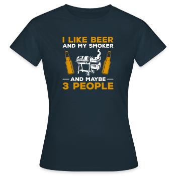 J’aime la bière et mon fumeur et peut-être 3 personnes - T-shirt Femme - marine - Devant - AI Model Female 172 dark (172cm)