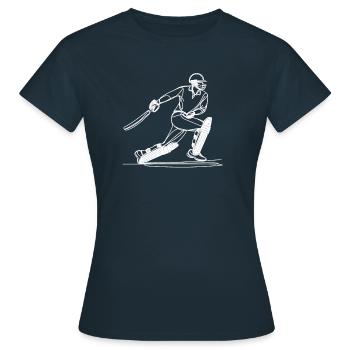 Line Art Cricketer Batsman Cricket Bowler - Women's T-Shirt - navy - Front - AI Model Female 172 dark (172cm)