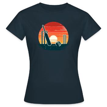 Retro Cricket Bat Cricketer Batsman Bowler - Women's T-Shirt - navy - Front - AI Model Female 172 dark (172cm)