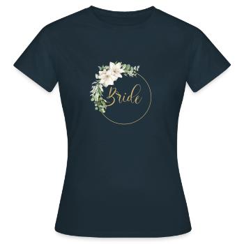 Team Bride! Eucalyptus Kranz, personalisierbar - Frauen T-Shirt - Navy - Vorne - AI Model Female 172 dark (172cm)