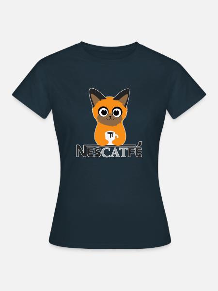 Katze Kaffe Nescatfe Geschenkidee - Frauen T-Shirt - Navy