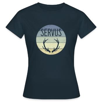 Servus Bayern Geweih Retro Vintage Shirt - Frauen T-Shirt - Navy - Vorne - AI Model Female 172 dark (172cm)