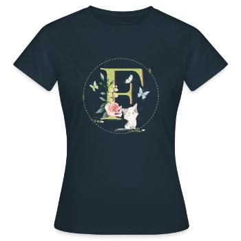 Anfangsbuchstabe F mit Katze - Frauen T-Shirt - Navy - Vorne - AI Model Female 172 dark (172cm)