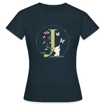 Anfangsbuchstabe J mit Katze - Frauen T-Shirt - Navy - Vorne - AI Model Female 172 dark (172cm)