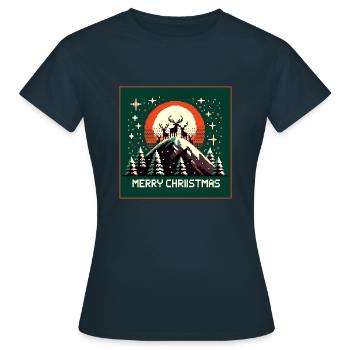 Renne au sommet de la montagne dans la forêt de Noël - T-shirt Femme - marine - Devant - AI Model Female 172 dark (172cm)