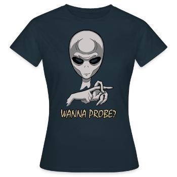 Wanna Probe Freches Alien - Frauen T-Shirt - Navy - Vorne - AI Model Female 172 dark (172cm)