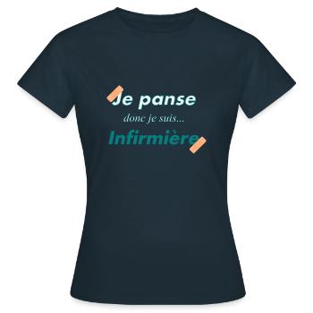 Je panse donc je suis infirmière - humour - T-shirt Femme - marine - Devant - AI Model Female 172 dark (172cm)
