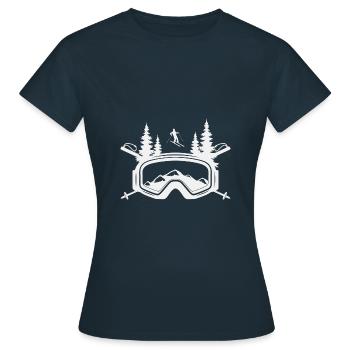 Skibrille - Wintersport Skipiste Urlaub Skifahrer - Frauen T-Shirt - Navy - Vorne - AI Model Female 172 dark (172cm)