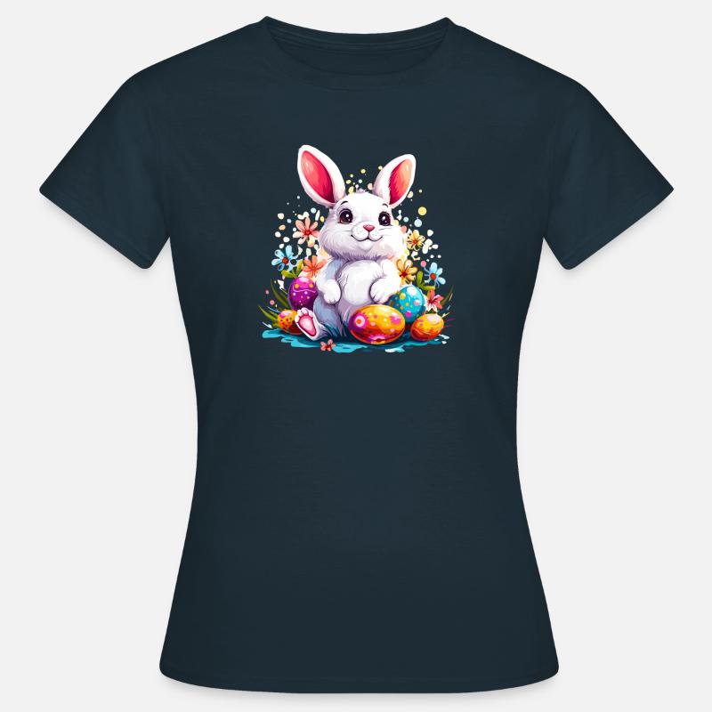 Easter Bunny with Painted Eggs - Women's T-Shirt - navy