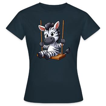 Mignon zèbre balançoire dessin animé aire de jeux - T-shirt Femme - marine - Devant - AI Model Female 172 dark (172cm)