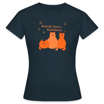 Hoch die Tatzen...Kürbiskatzen - Frauen T-Shirt - Navy - Vorne - AI Model Female 172 dark (172cm)