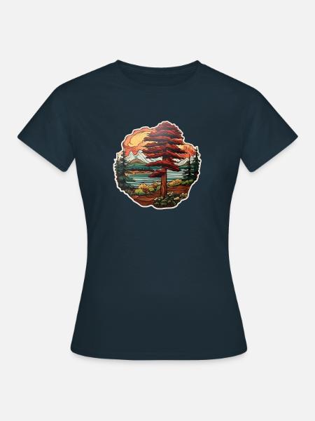 Zeder in einer Phantasielandschaft - Frauen T-Shirt - Navy