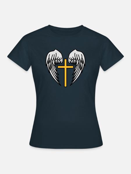 Sainte Croix Jésus-Christ Ailes Ange Ciel - T-shirt Femme - marine