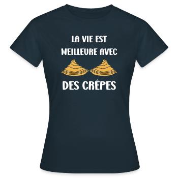 Crêpes Bretagne humour crêpe - T-shirt Femme - marine - Devant - AI Model Female 172 dark (172cm)