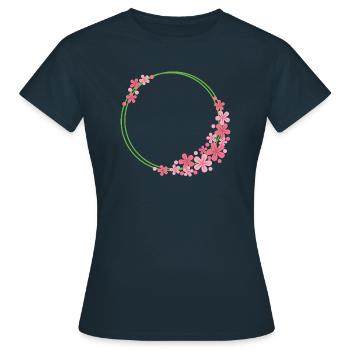 Blumen Rahmen Rund - Frauen T-Shirt - Navy - Vorne - AI Model Female 172 dark (172cm)
