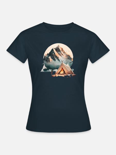 Tente dans les montagnes avec feu de camp - T-shirt Femme - marine