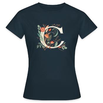 C typography floral - Frauen T-Shirt - Navy - Vorne - AI Model Female 172 dark (172cm)