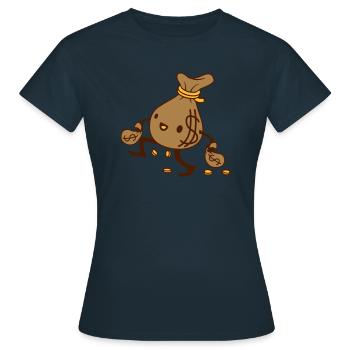 Glücklicher gehender Geldsack Comic - Frauen T-Shirt - Navy - Vorne - AI Model Female 172 dark (172cm)