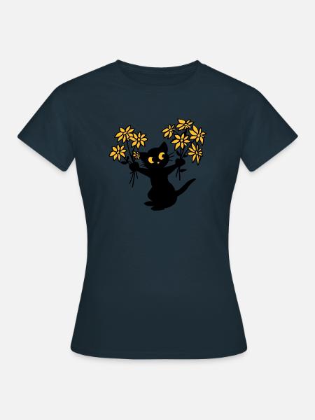 Die Katze mit Blumen - Frauen T-Shirt - Navy