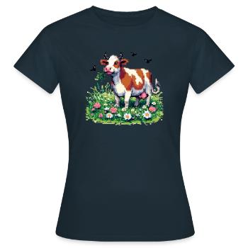 PixelArt Happy Cow - Frauen T-Shirt - Navy - Vorne - AI Model Female 172 dark (172cm)