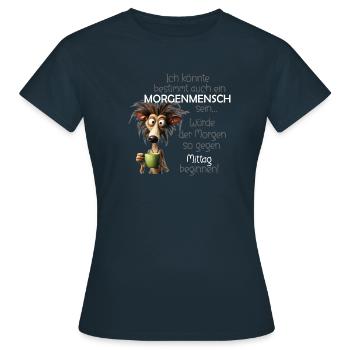 Ich bin ein Morgenmensch aber erst gegen Mittag - Frauen T-Shirt - Navy - Vorne - AI Model Female 172 dark (172cm)