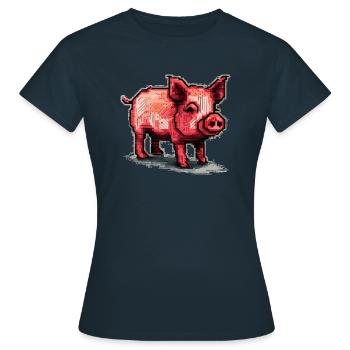 Petit porcelet comme cochon domestique dans les graphismes rétro - T-shirt Femme - marine - Devant - AI Model Female 172 dark (172cm)