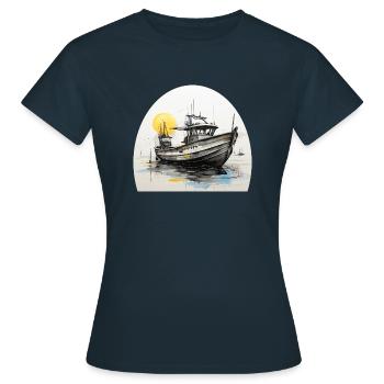 Fischerboot mit Angelruten - Frauen T-Shirt - Navy - Vorne - AI Model Female 172 dark (172cm)
