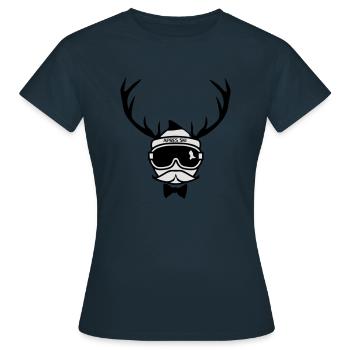 Apres Ski- Hirsch- Fliege - Frauen T-Shirt - Navy - Vorne - AI Model Female 172 dark (172cm)