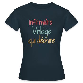 infirmière Vintage qui déchire - T-shirt Femme - marine - Devant - AI Model Female 172 dark (172cm)