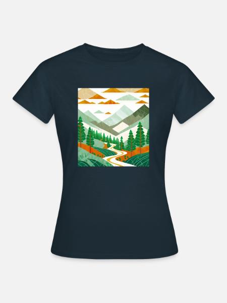 Zeichnung eines Bergwaldes - Frauen T-Shirt - Navy