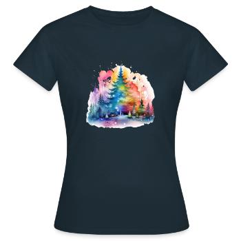 Aquarell-Träume: Verzauberte Weihnachtslandschaft - Frauen T-Shirt - Navy - Vorne - AI Model Female 172 dark (172cm)