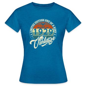Jahrgang 1929 Das Beste von 1929 - 96 Jahre alter Geburtstag - Frauen T-Shirt - Antikblaues Saphir meliert - Vorne - AI Model Female 172 dark (172cm)