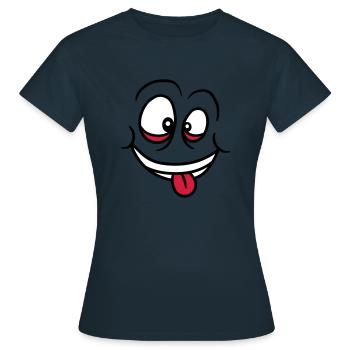 verruecktes gesicht augen mund zunge lustig grimas - Frauen T-Shirt - Navy - Vorne - AI Model Female 172 dark (172cm)