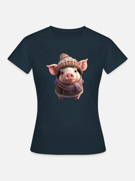 Niedliches Winterferkel - Frauen T-Shirt - Navy