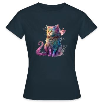 Aquarellkatze violett - Frauen T-Shirt - Navy - Vorne - AI Model Female 172 dark (172cm)